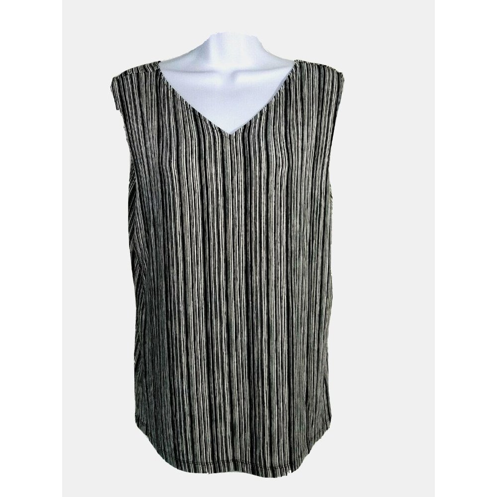 CHICO'S TRAVELERS X-Large/ 3 /16-18 White w/ Black Stripes Acetate V-Neck Tank
